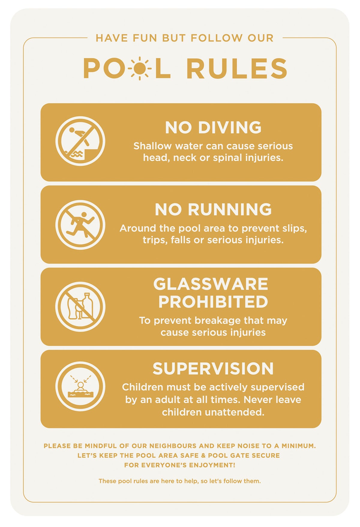 Pool Rules Sign (Rectangle) - Yellow Mustard