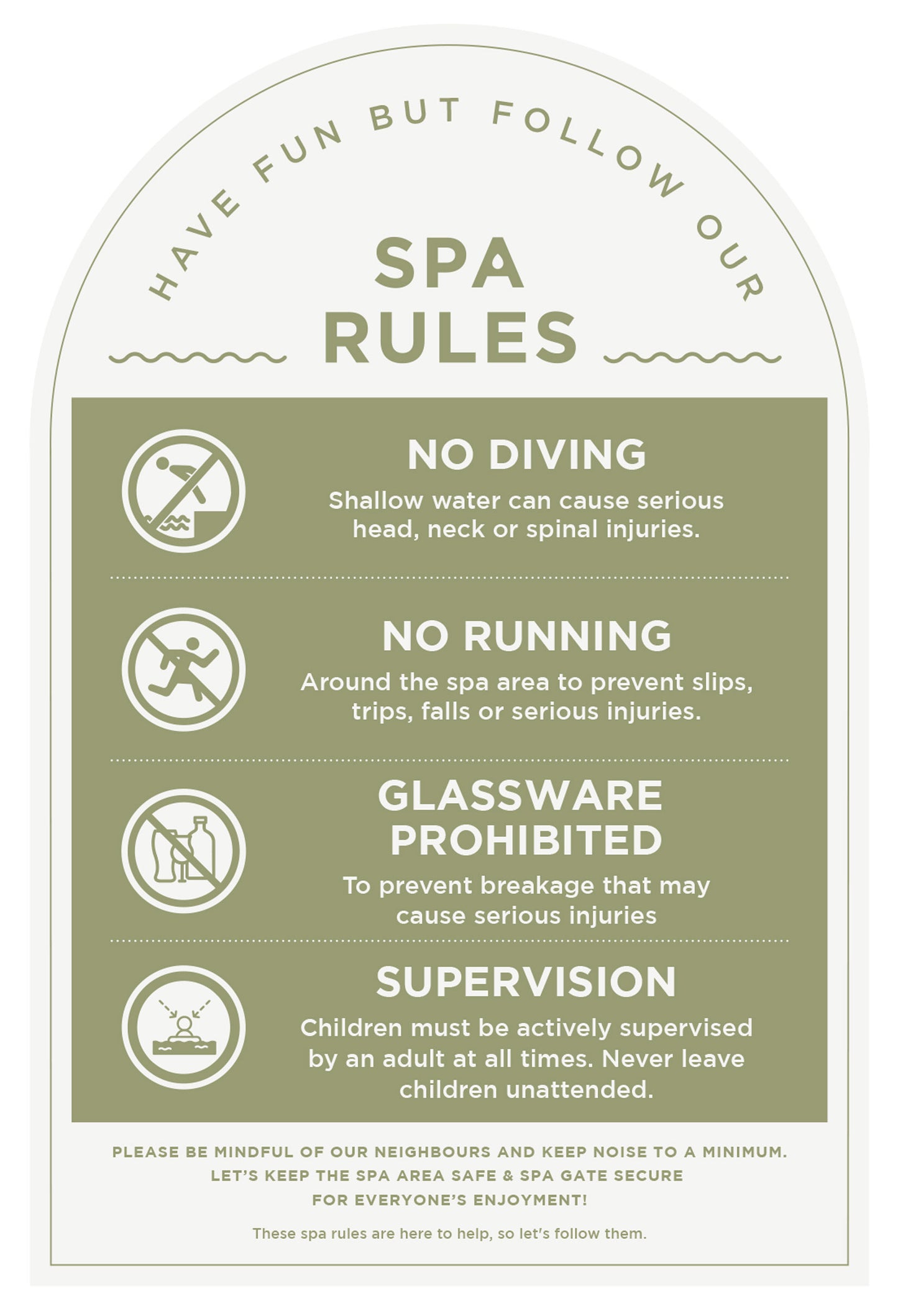 Spa Rules Sign (Arch)