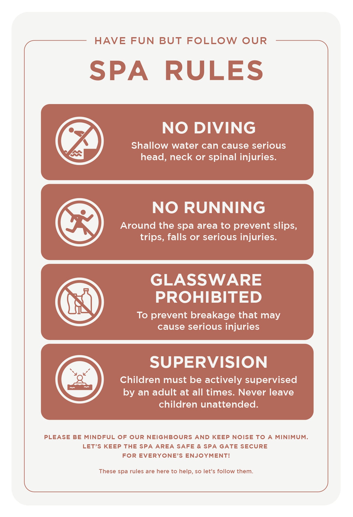Spa Rules Sign (Rectangle)