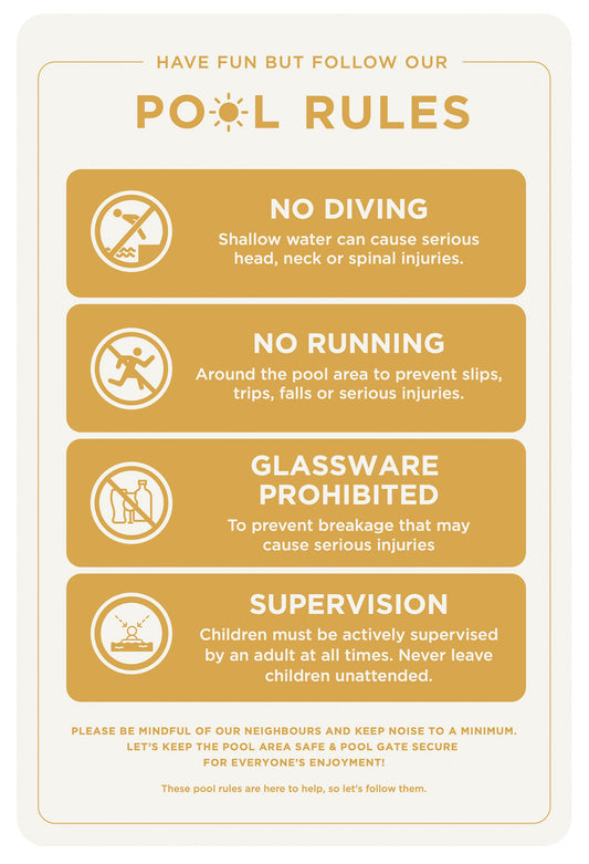 Pool Rules Sign (Rectangle) - Yellow Mustard