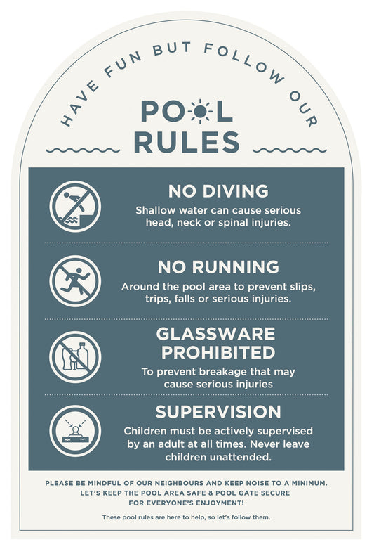 Pool Rules Sign (Arch) - Steel Blue
