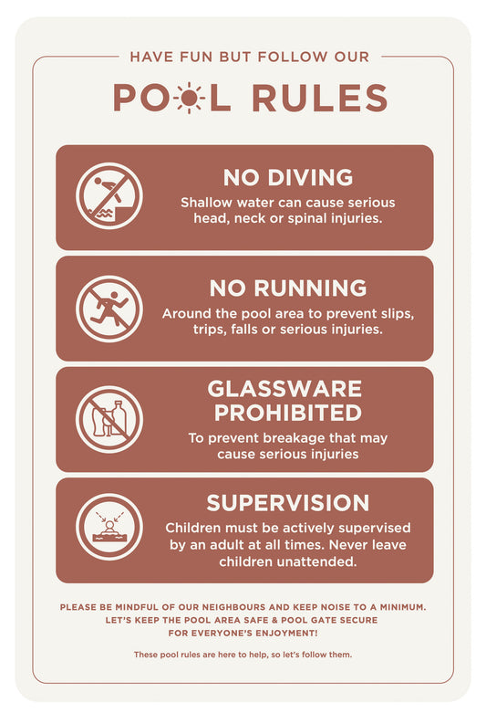 Pool Rules Sign (Rectangle) - Terracotta Red