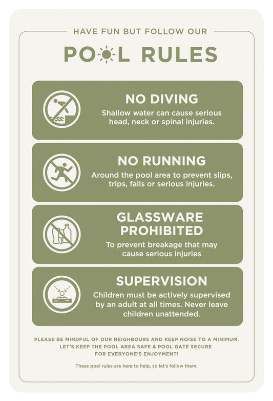 Pool Rules Sign (Rectangle) - Olive Green
