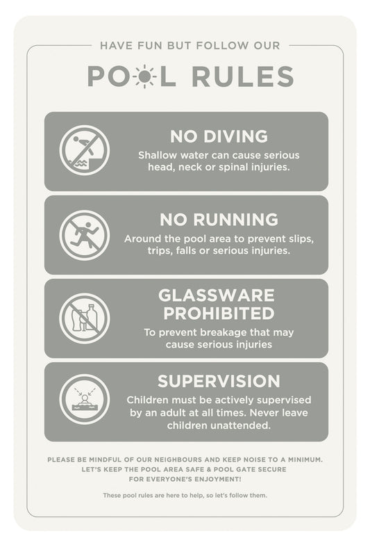 Pool Rules Sign (Rectangle) - Stone Grey