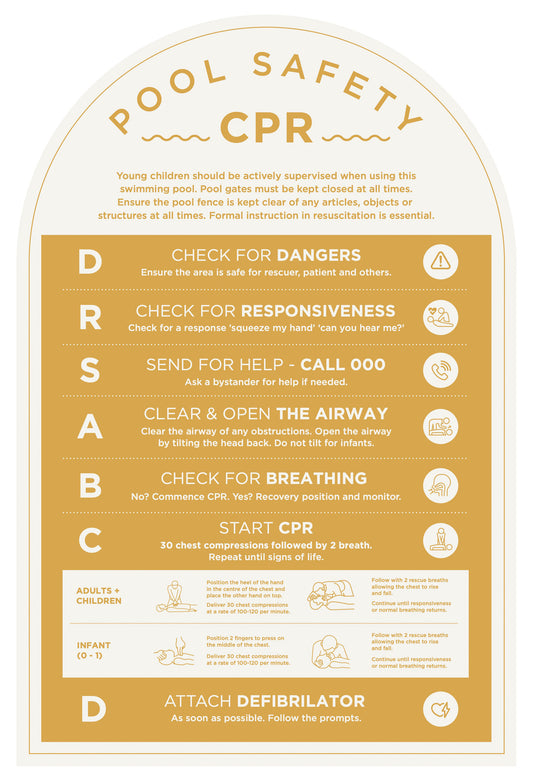 Pool Safety CPR Sign (Arch) - Yellow Mustard