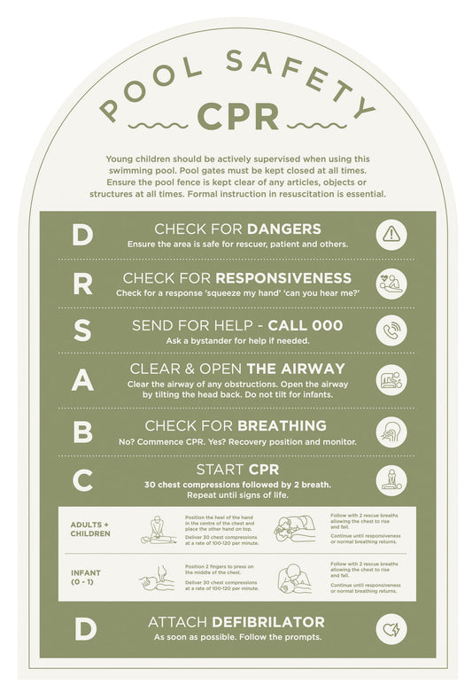 Pool Safety CPR Sign (Arch) - Olive Green
