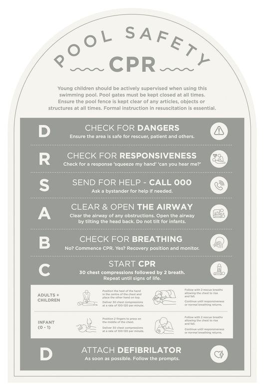 Pool Safety CPR Sign (Arch) - Stone Grey