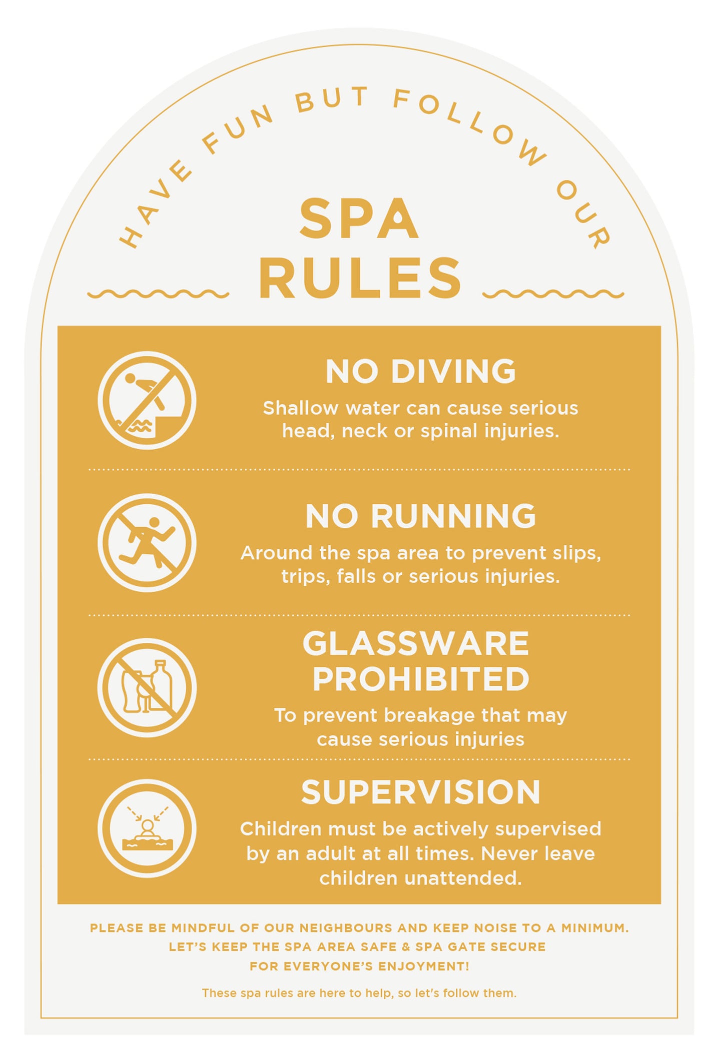 Spa Rules Sign (Arch)