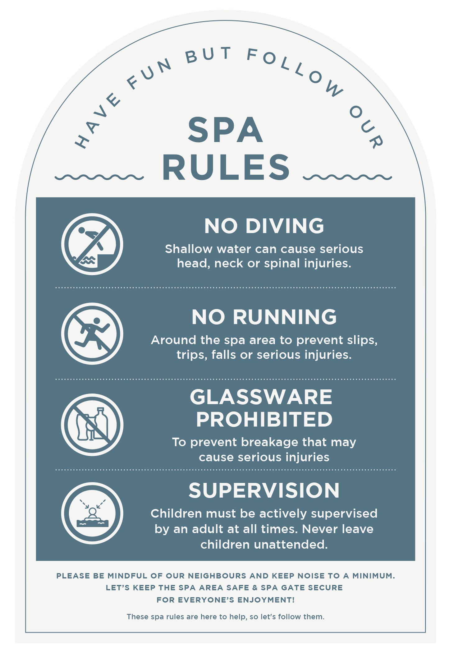 Spa Rules Sign (Arch)