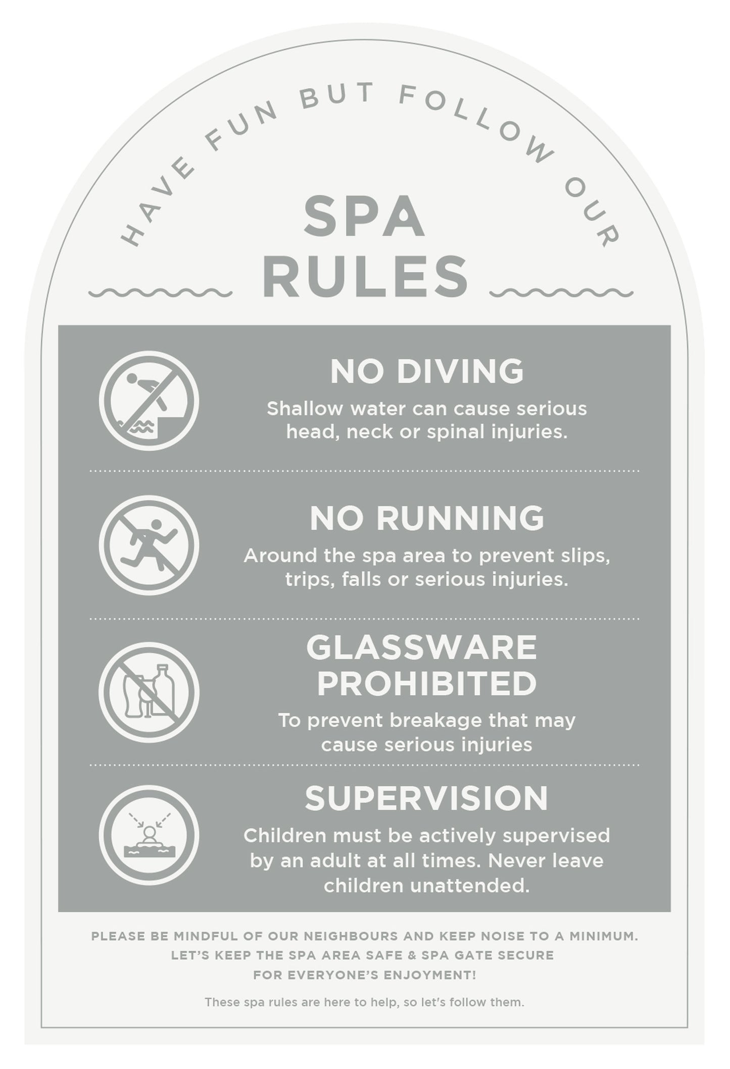 Spa Rules Sign (Arch)
