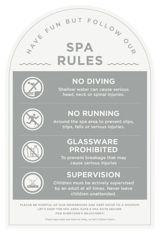 Spa Rules Sign (Arch) - Stone Grey
