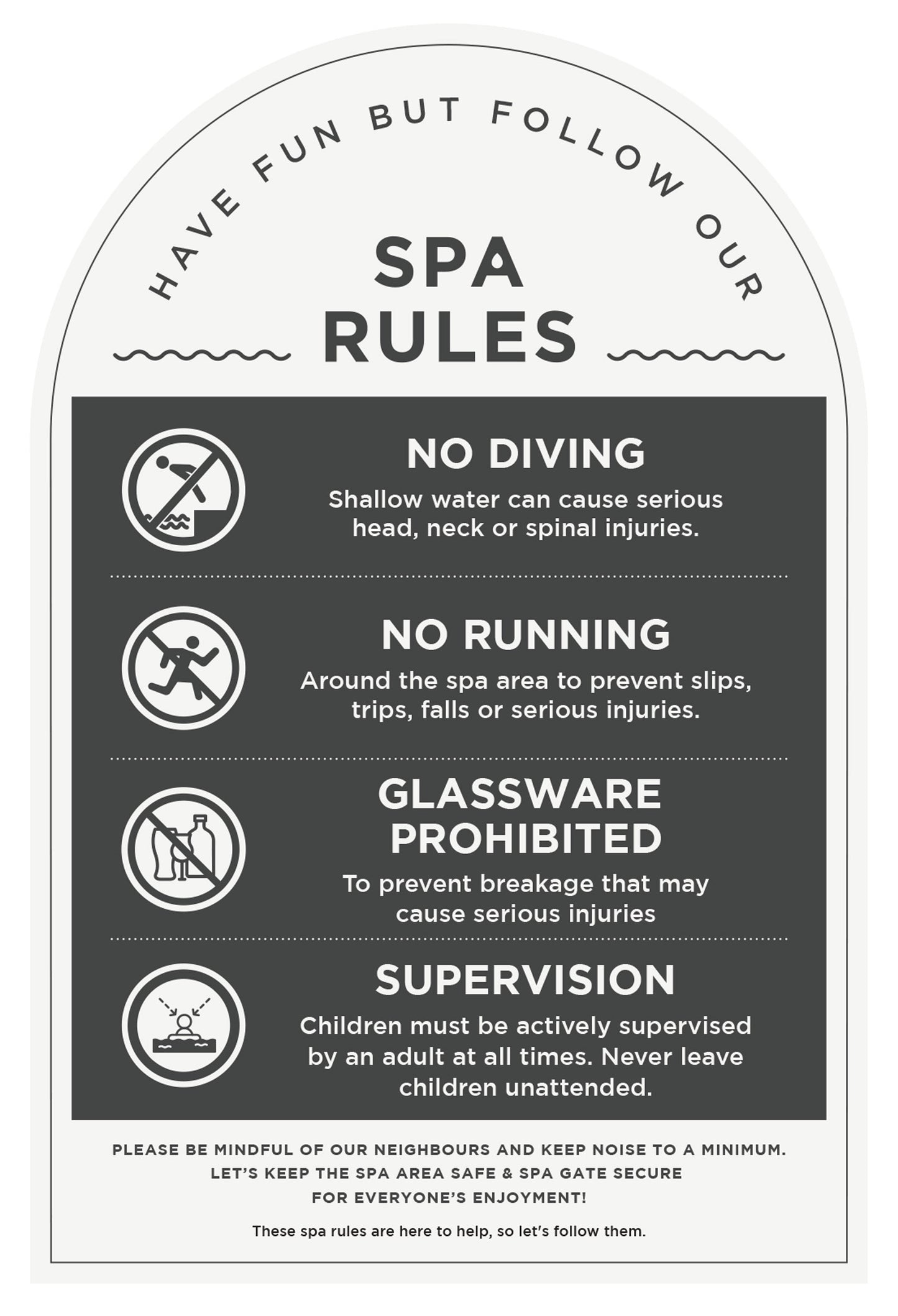 Spa Rules Sign (Arch)