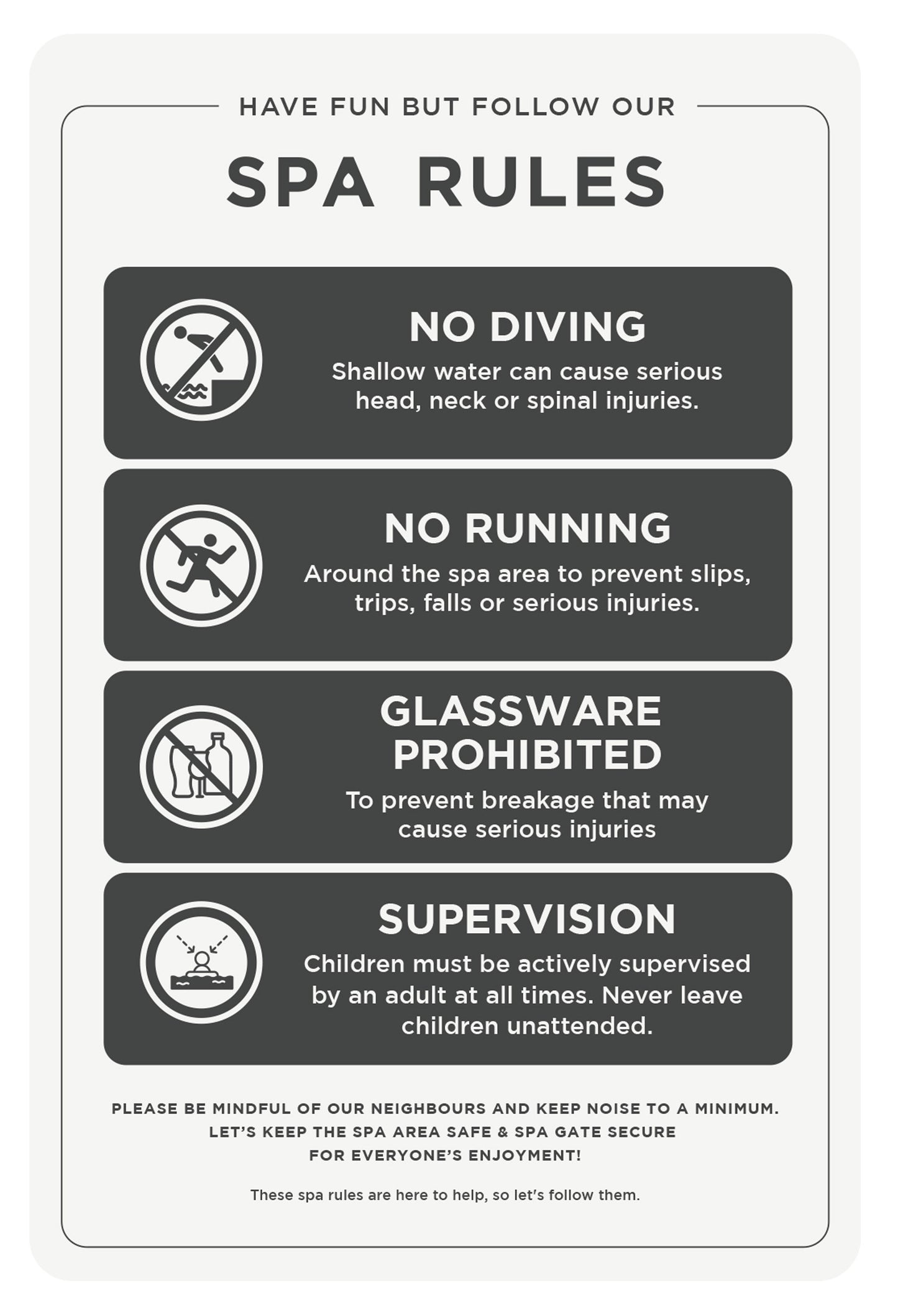 Spa Rules Sign (Rectangle)