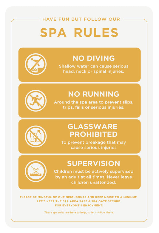 Spa Rules Sign (Rectangle) - Yellow Mustard