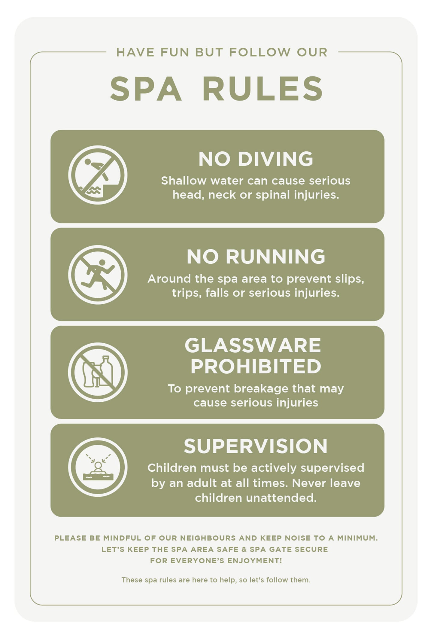 Spa Rules Sign (Rectangle)