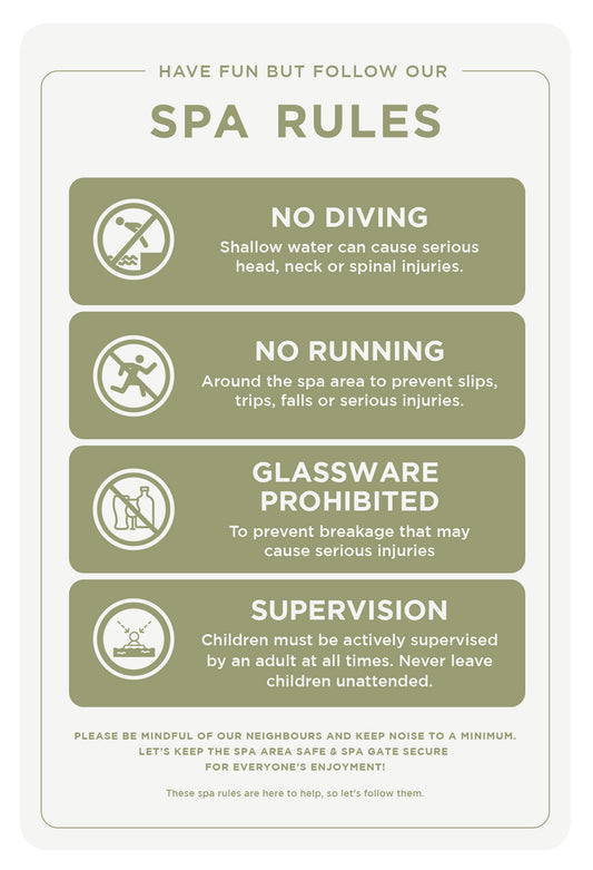 Spa Rules Sign (Rectangle) - Olive Green