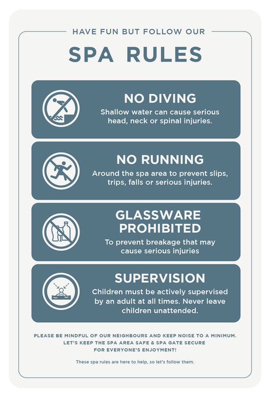 Spa Rules Sign (Rectangle) - Steel Blue