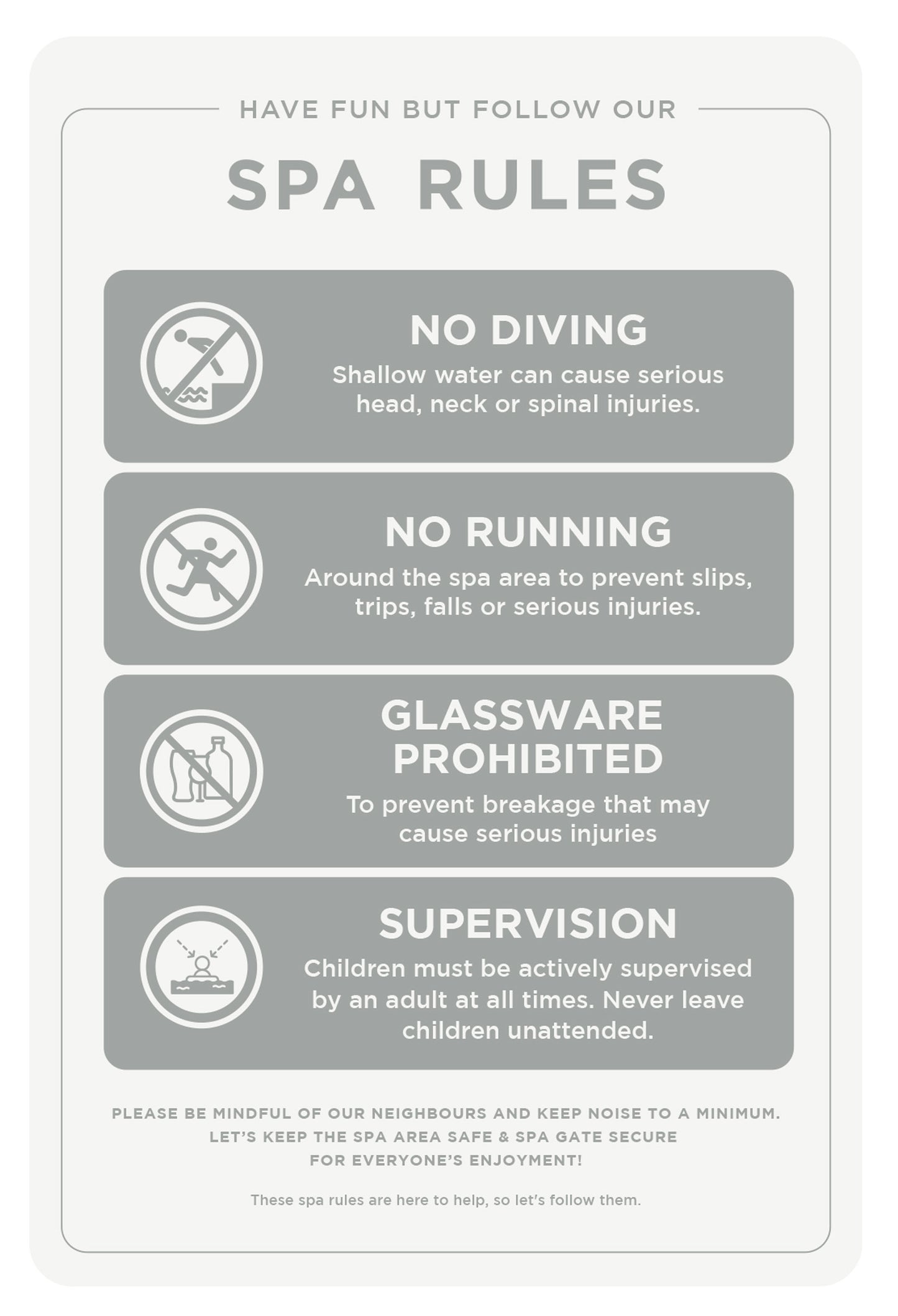 Spa Rules Sign (Rectangle)