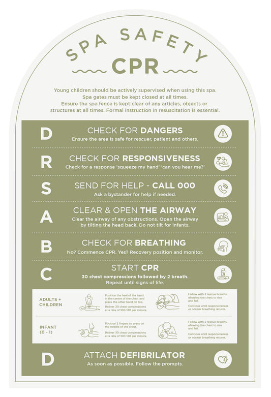 Spa Safety CPR Sign (Arch) - Olive Green